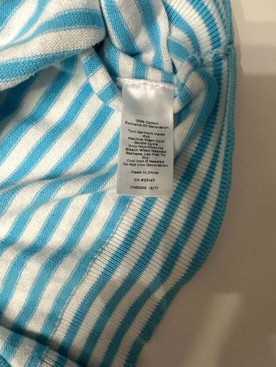 Talbots Blue and White Striped Button-Up Cardigan with Flamingo Embroidery - Picture 5 of 6